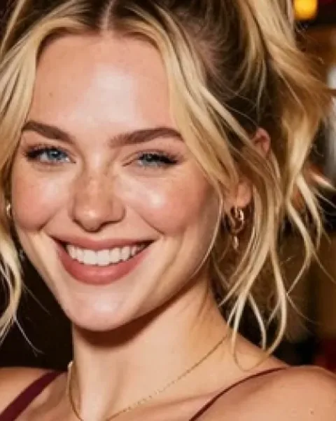 Maddie, petite amie IA barmaid souriante